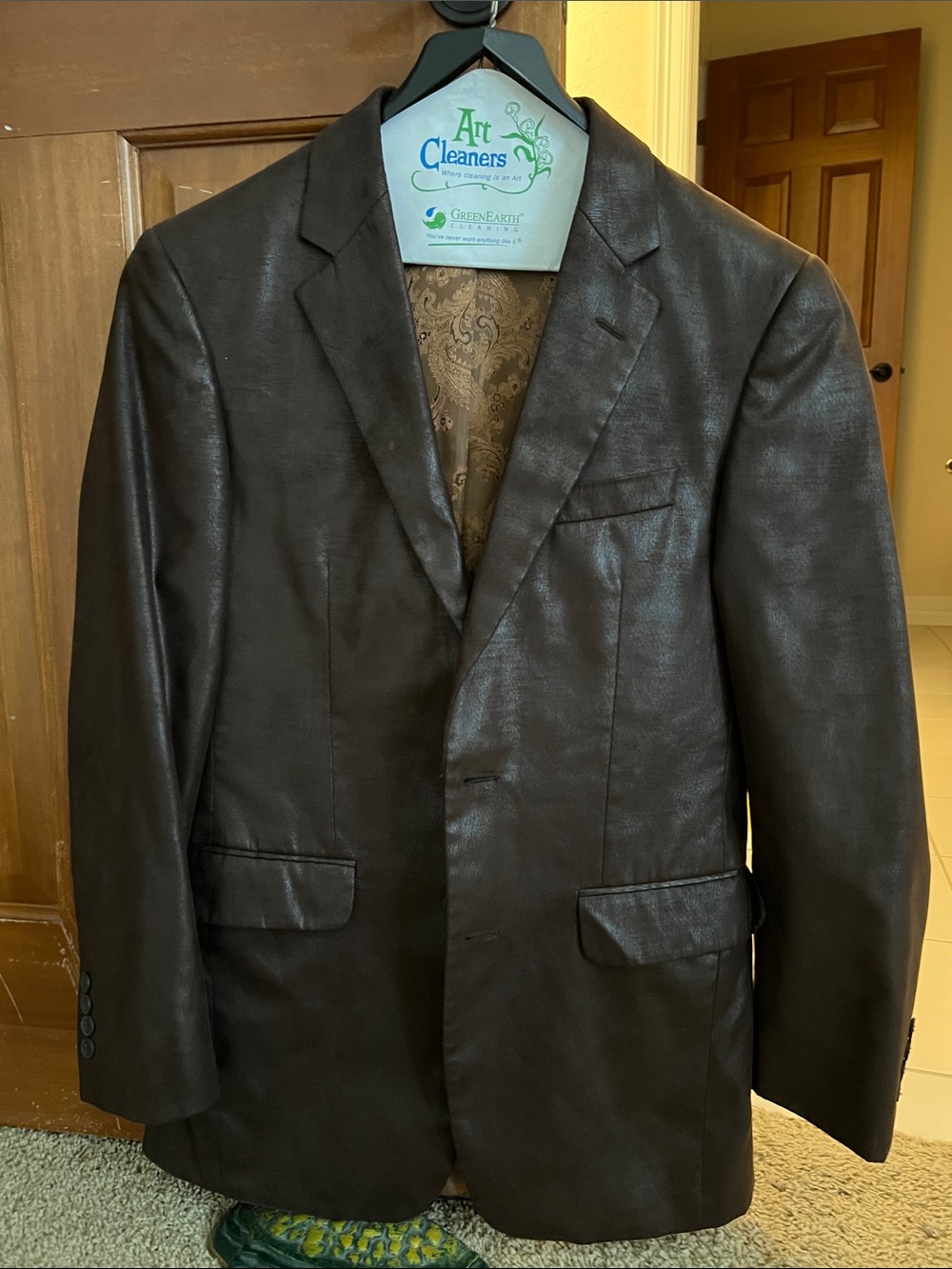 Andrew Fezza Brown Leather-Look Lined Sport Coat Blazer